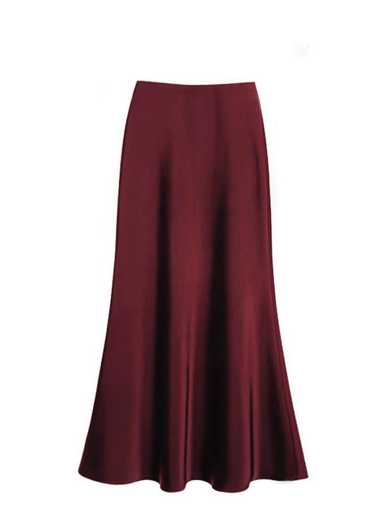 French Elegant Satin Wrap Skirt With Zipper For Womens Office And Formal Wear
