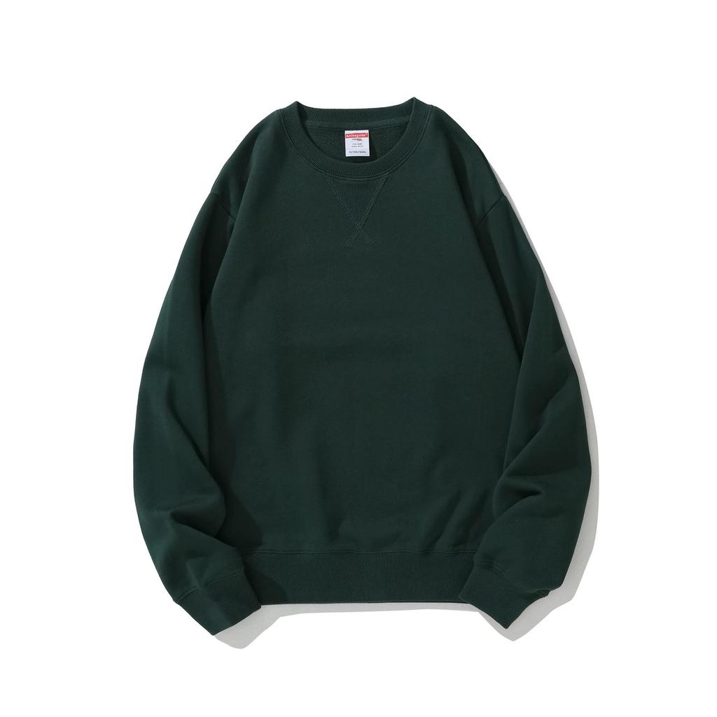 Herren Frühling und Herbst 380g Übergröße Rundhals Locker Langarm Pullover Einfarbiges Sweatshirt