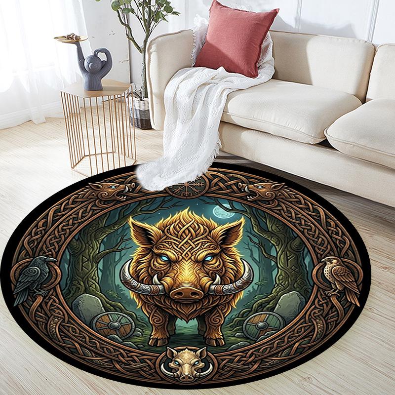 Celtic Boar Mythology Round Area Rug Under Office Chairs Bedroom Living Room Home Decor