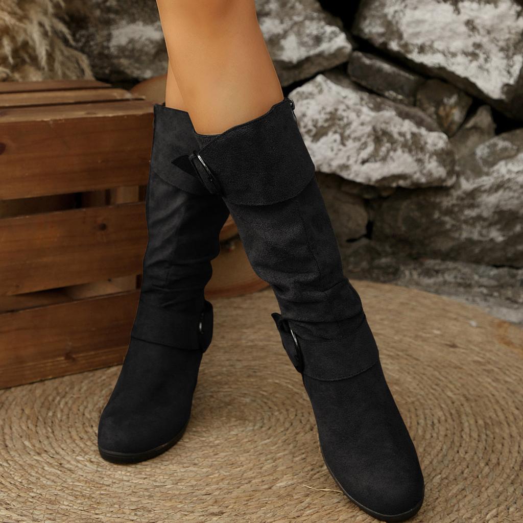 Women's Suede Belt Women's Boots Comfortable Round Toe Long Boots Retro Fashion Boots Flat Boots Women Thigh High