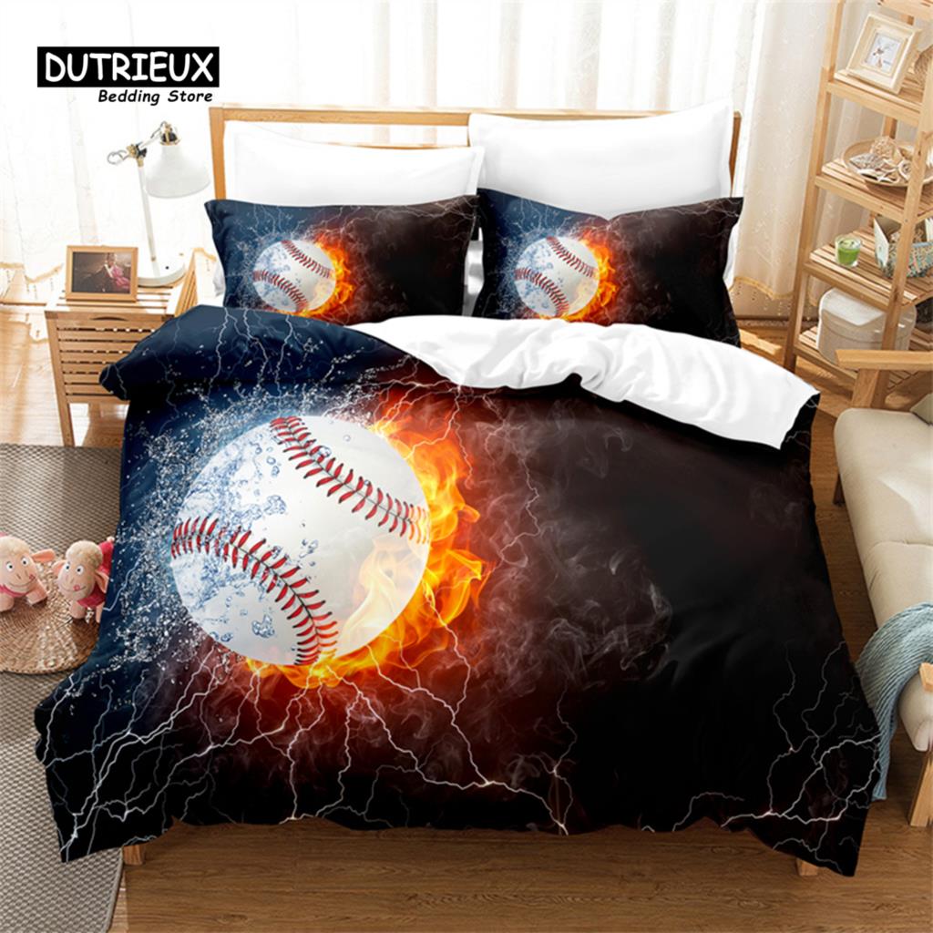 Baseball Bedding Set, 3Pcs Duvet Cover Set, Soft Comfortable Breathable Duvet Cover, For Bedroom Guest Room Decor