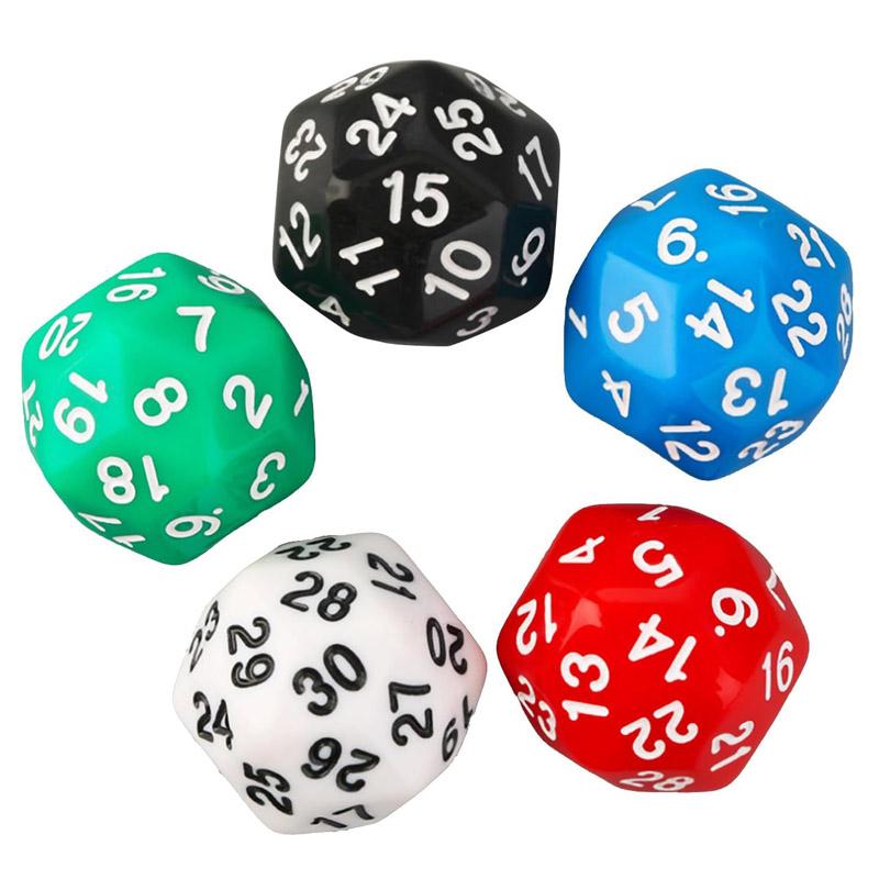 5PCS Polyhedral Dice D30 30Sided Acrylic Dices Educational Toys Math Learning Resources Club Party Family Board Game Props