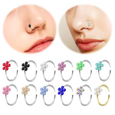 Vynikající C-tvarovaný kroužek do nosu s okvětními lístky osazenými diamanty, exotická ozdoba nosu, klips na nos, šperk pro lidský piercing
