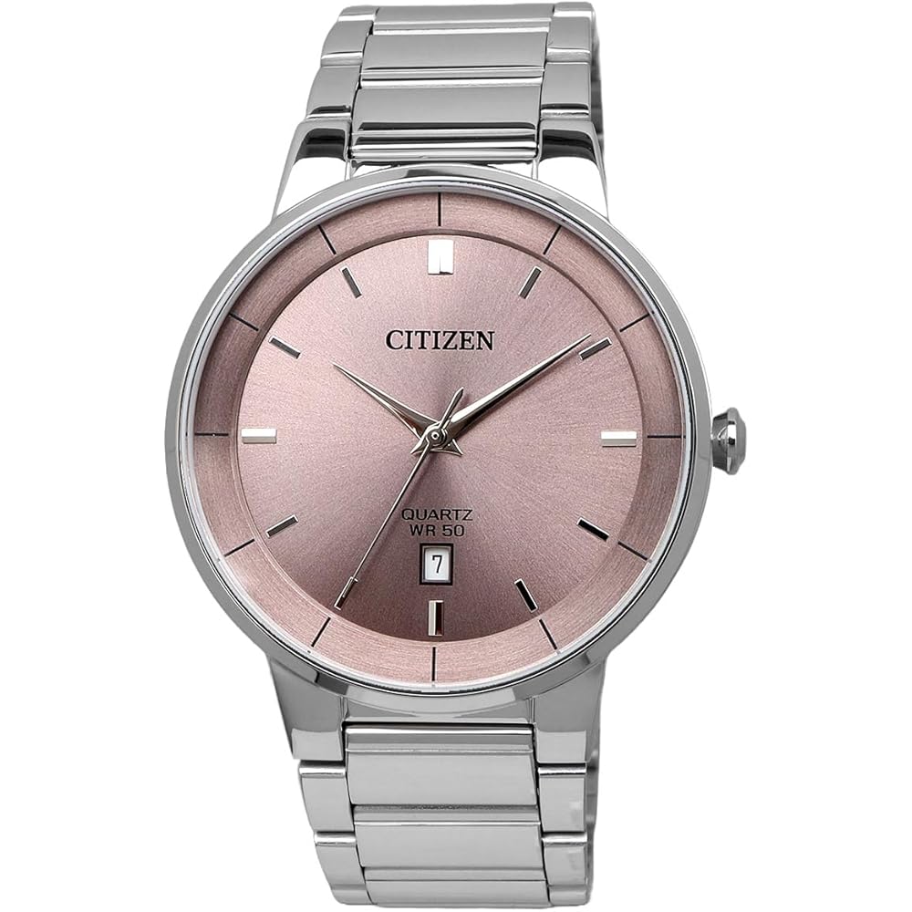 Citizen Quartz Men's Watch BI5120-51Z Pink Gray Silver Stainless Steel Design