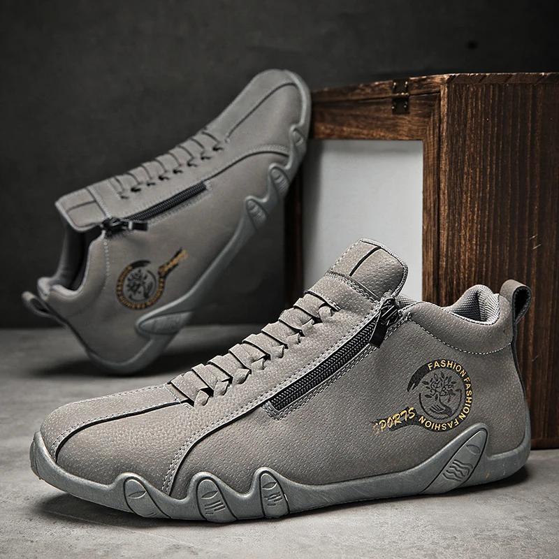 Men's Casual Shoes Side Zipper Short Boots Versatile Flat Bottom Trendy Fashionable Men's Shoes Suitable for Outdoor Sports