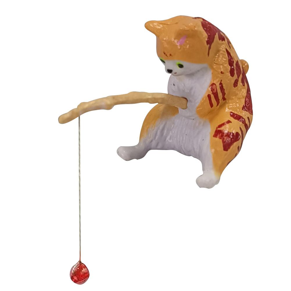 Ornamento Gatto Pescatore Paesaggistica Pesci Statua Gatto Cartone Animato Seduto Pesca Piccolo Gatto Ornamento Decorazione Interna Casa Auto