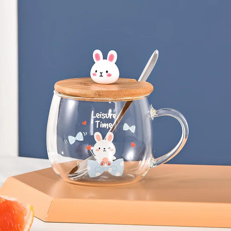 Cartoon Cute Mug High Borosilicate Glass Cups Creative Big Belly Mug with Cover High Temperature Resistant Transparent Water Cup