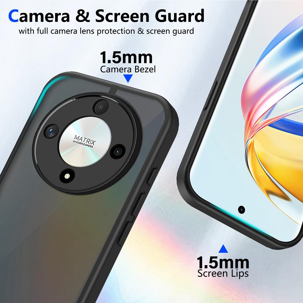 KEYSION Matte Translucent Black Phone Case for HONOR X9b 5G Soft Silicone+PC Clear Shockproof Back Cover for Magic 6 Lite 5G