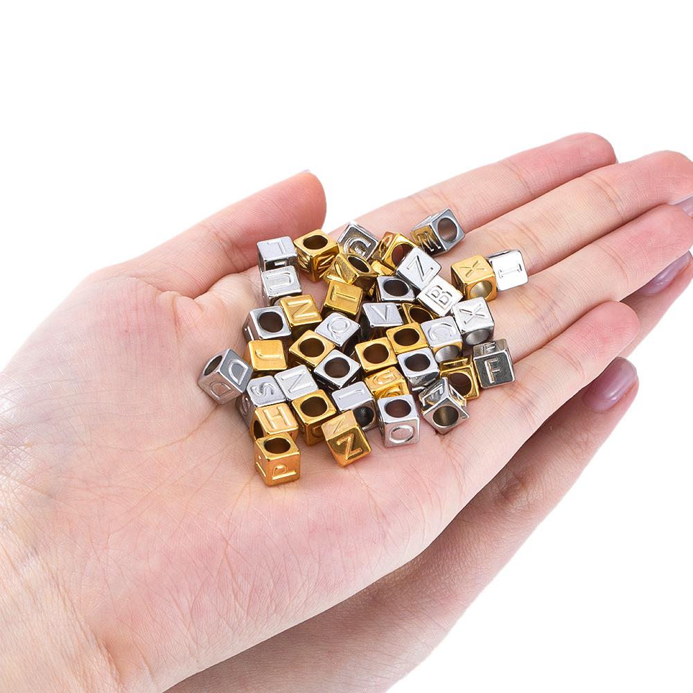 CARLIDANA Stainless Steel Square Charms A-Z Letter Loose Spacer Beads Pendant DIY Bracelet Necklace Jewelry Making Accessories