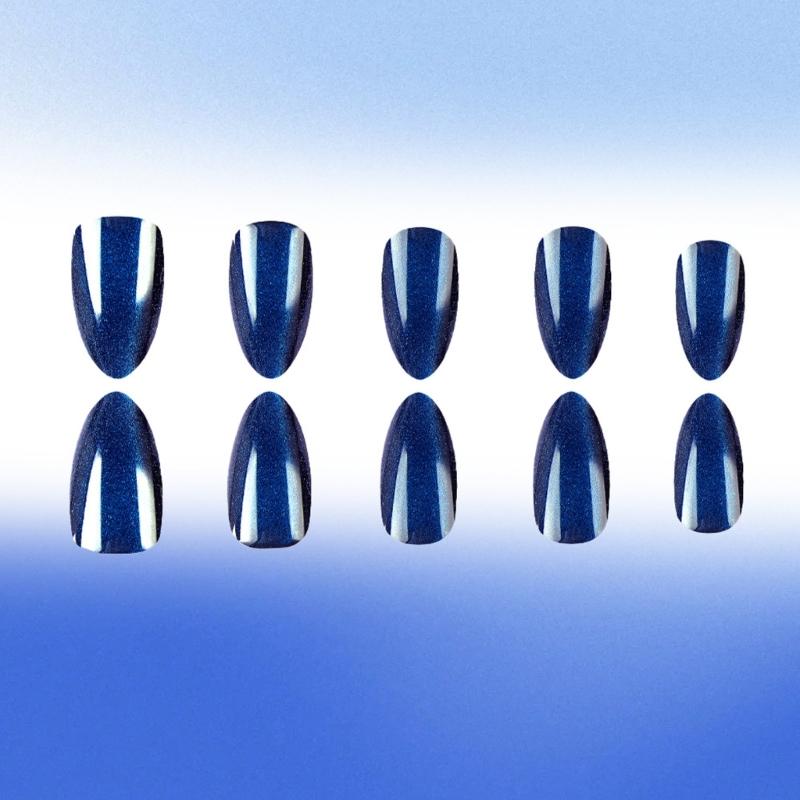 30Pcs Glitters Cats Eye Press On Nail Almond Fake Nail Full Cover Glues On Nail Acrylic Artificial Nail Stick On Nail