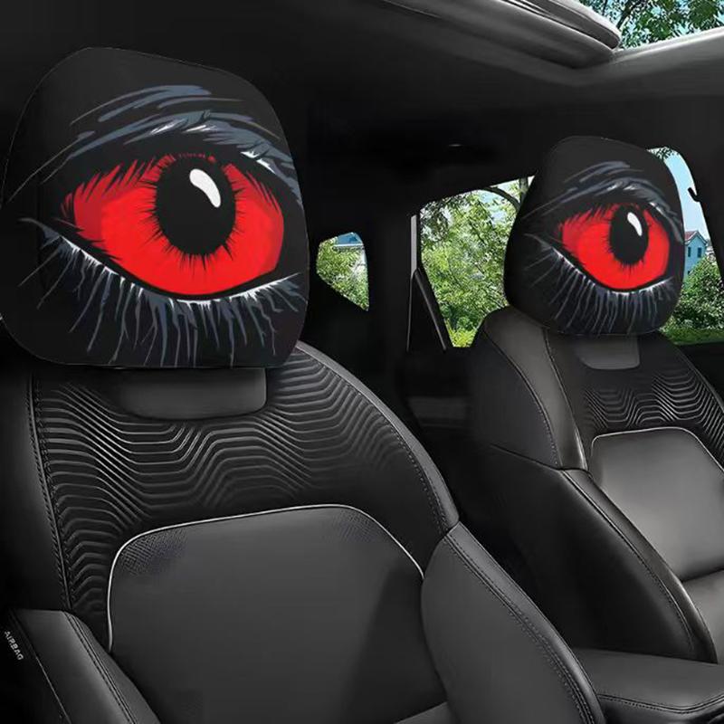2PCS Car Headrest Covers Double-Sided Cute Funny Cartoon Eyes Car Seat Head Rest Protector for Auto Front Seat Rest Decoration