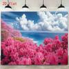 Seaside Flower 2D Backdrop, Blooming Rhododendrons & Sea Photo Background
