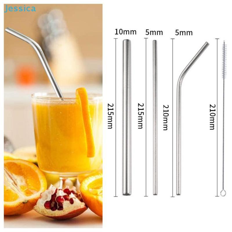 Reusable Stainless Steel Straws Set - Colorful Metal Drinking Straws With Cleaning Brush (Eco-Friendly)