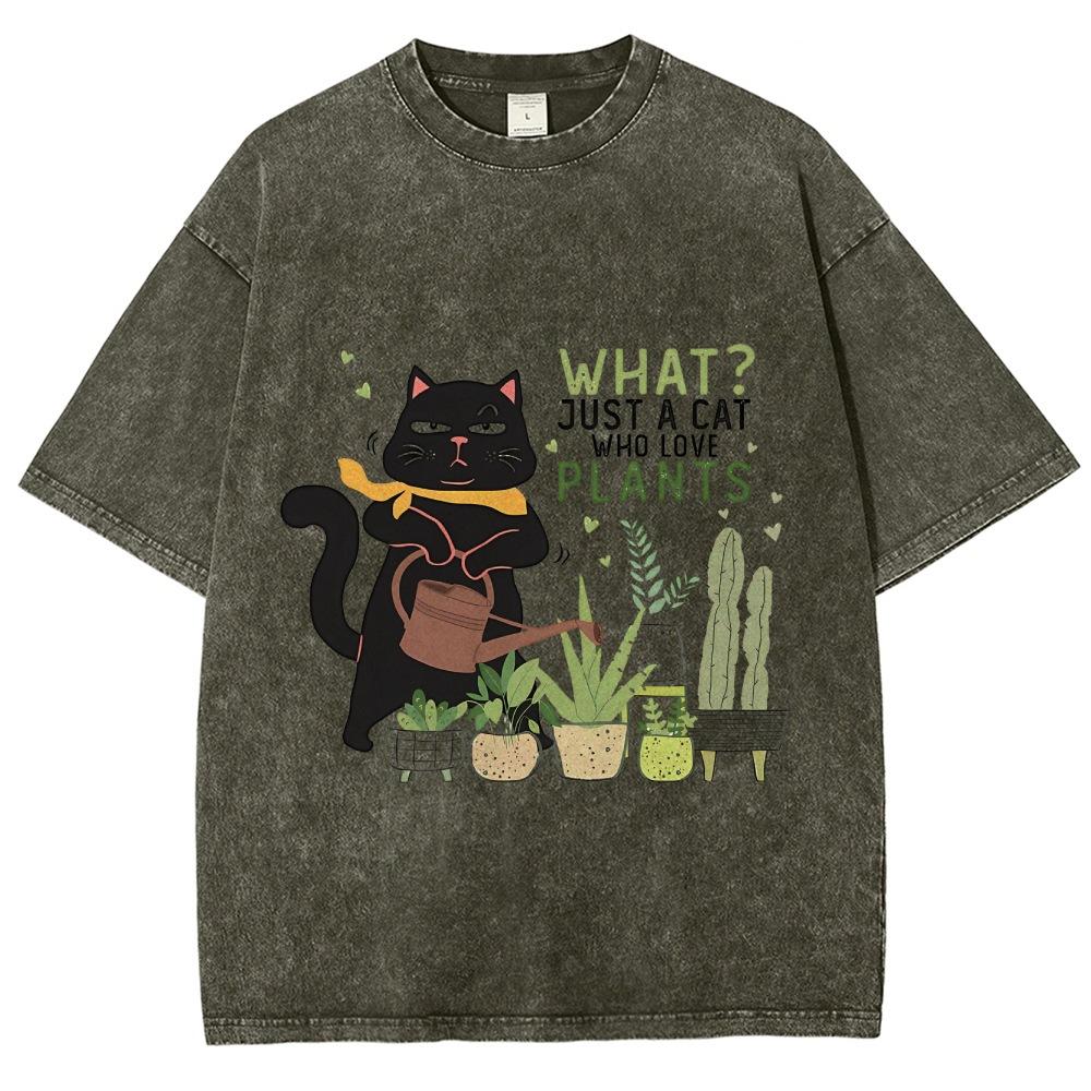 Flower Black Cat Print T-Shirt Pure Cotton Men S And W S серый