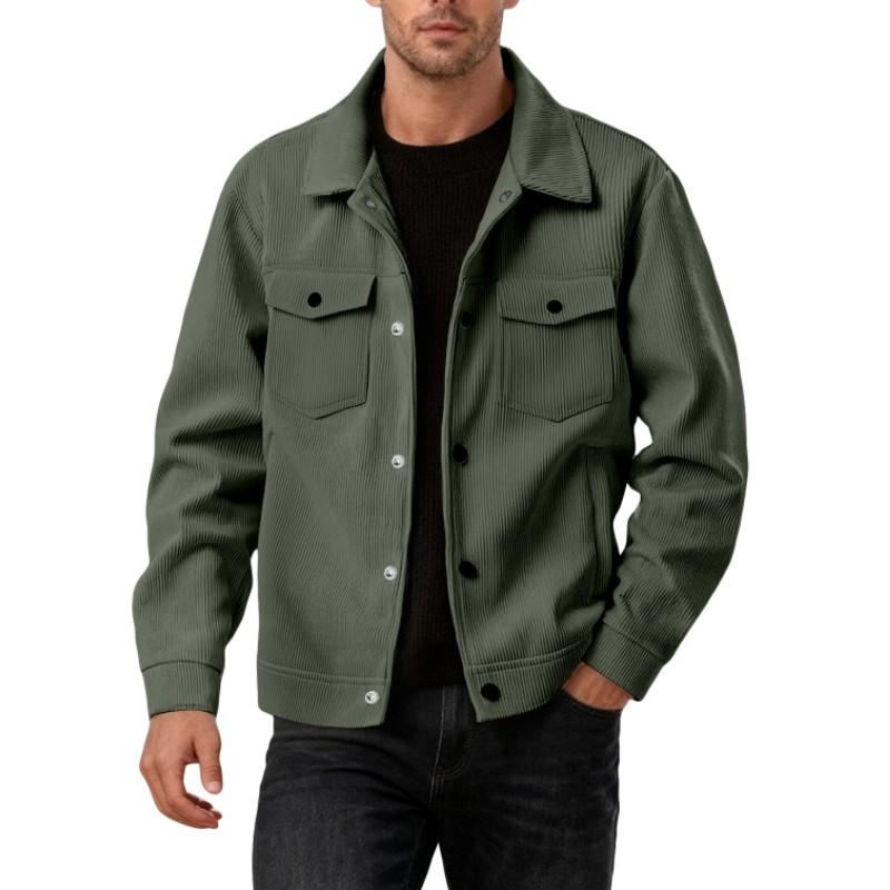 Herfst/Lente Mannen Corduroy Enkele Rij Knopen Revers Lange Mouw Shirt-Stijl Casual Zakken Jas