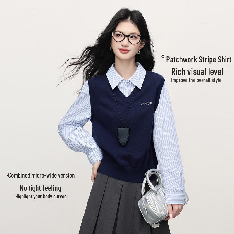 

Women s Striped Spliced Knit Shirt L