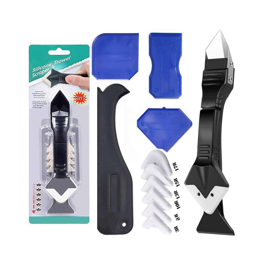 Caulking Finishing Tool Set Kit, 3 in 1 Silicone Caulking Tools Sealant Caulk Grout Remover Scraper Silicone Finishing Tools Caulking Finishing Tool