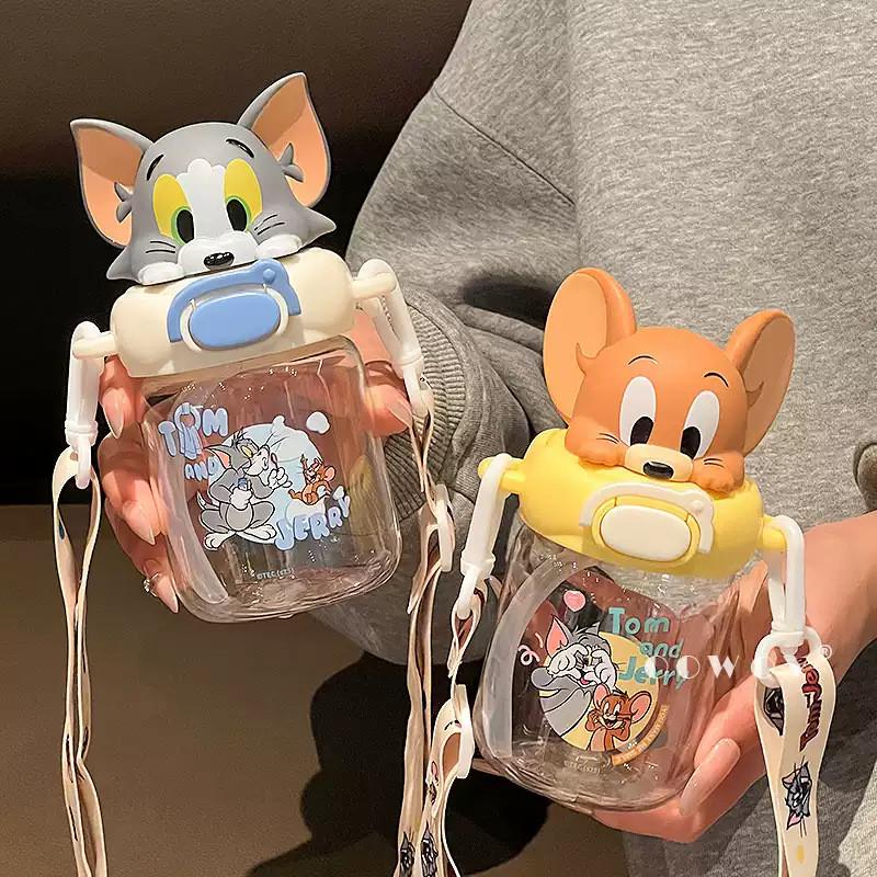 Bicchiere Acqua Tom & Jerry per Bambini con Cannuccia Ecologico Portatile per Bevande