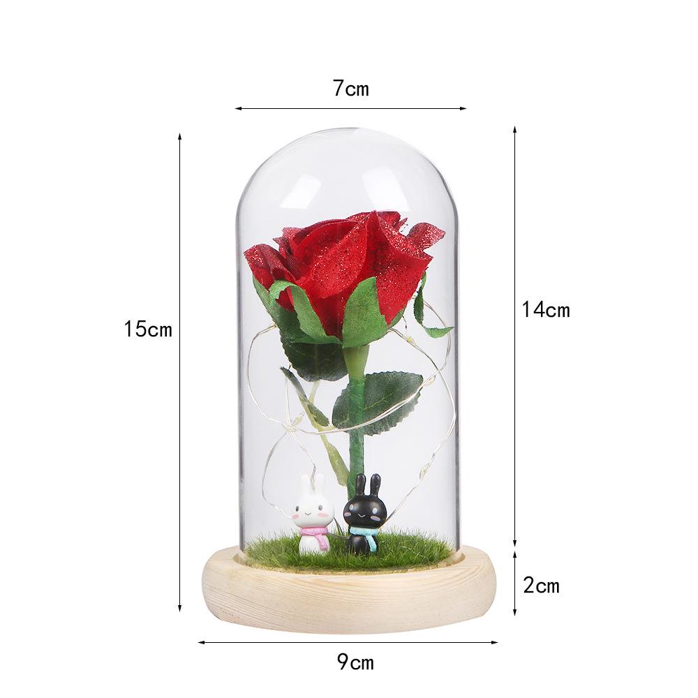 Immortal Rose Night Light with Gold Powder In Glass Dome – Qixi Festival Floral Ornament