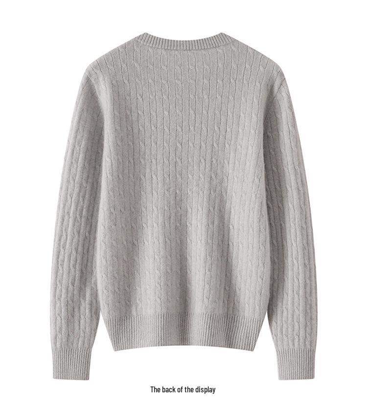 Women's Light Luxury Cashmere Sweater - Autumn/Winter Cable Knit, Round Neck, Slimming Fit, Long Sleeve.