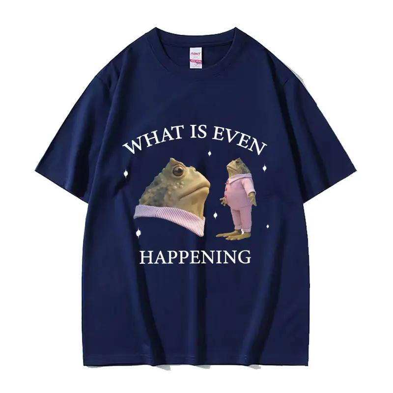 

Men s What Is Even Happening funny frog stem pattern printed short-sleeved T-shirt fashionable casual top 4XL