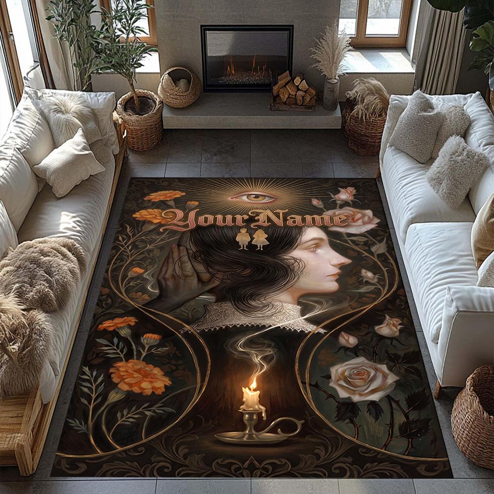 Gothic Illustrations Customize Text Area Rug Suitable for Dining Room Living Rooms Kitchen Playrooms Antislip Carpet Decorate Offices