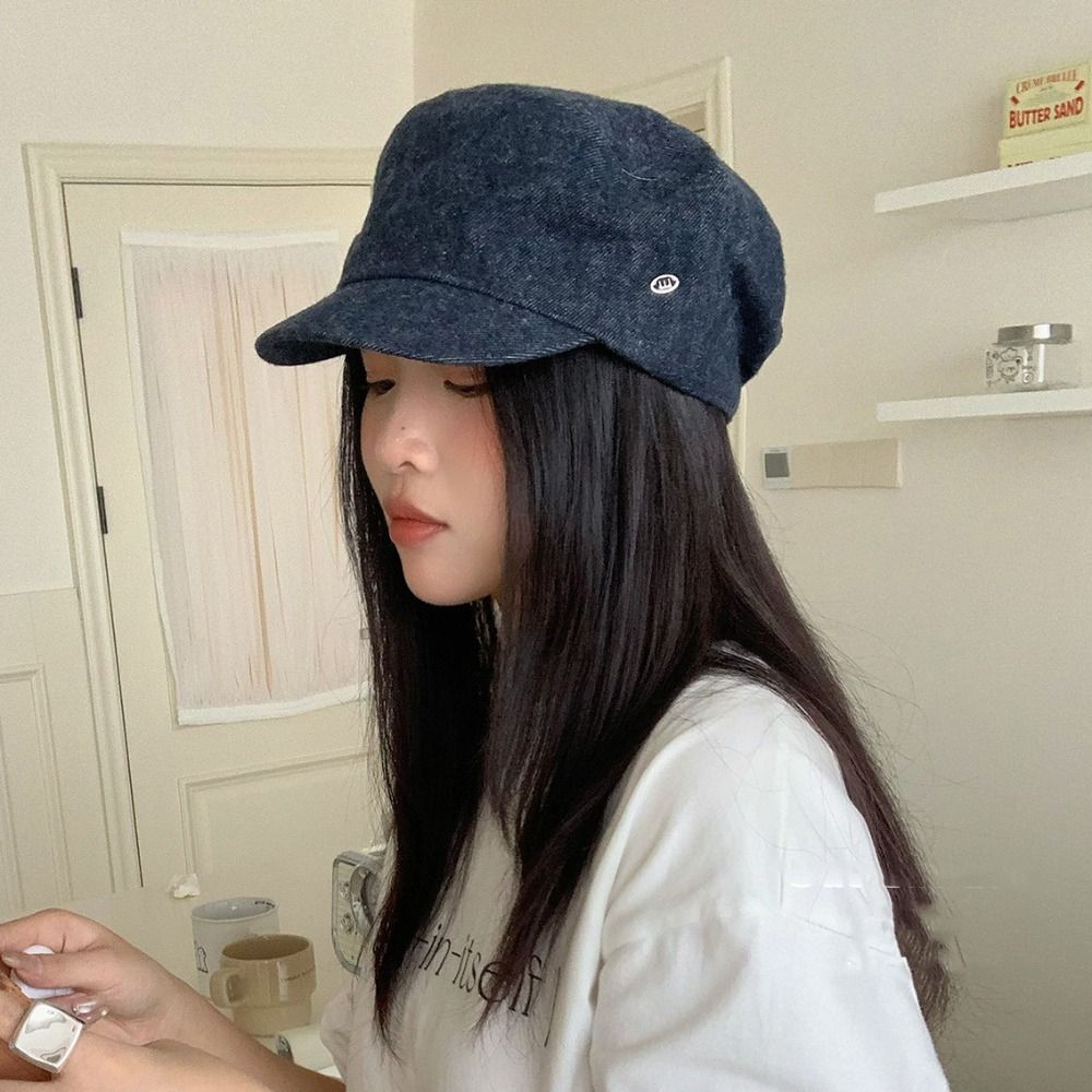 Flat Brim British Style Painter Cap Y2k Octagonal Hat Korean Demin Beret Streetwear