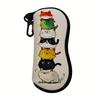 1PC Cute Stacked Cats Print Glasses Case Portable Zipper Sunglasses Pouch With Carabiner Hook Anti‑scratch Eyeglasses Protective Bag For Women Man