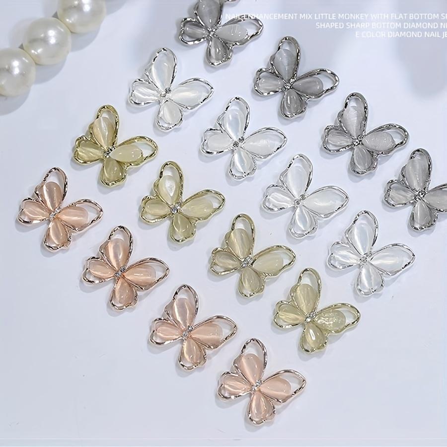 10pcsElegant Butterfly Nail Charms Set with Sparkling Cat Eye Gems - Easy-to-Apply, Durable Alloy Art Accessories for DIY Manicure