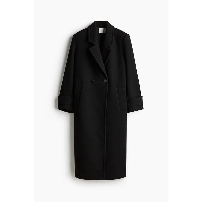 

HM Women s Clothing Woolen Outwear Winter Heattech Long Thickened Elegant Large Overcoat Old Money Style Trench Coat 1240720 Black 155/76