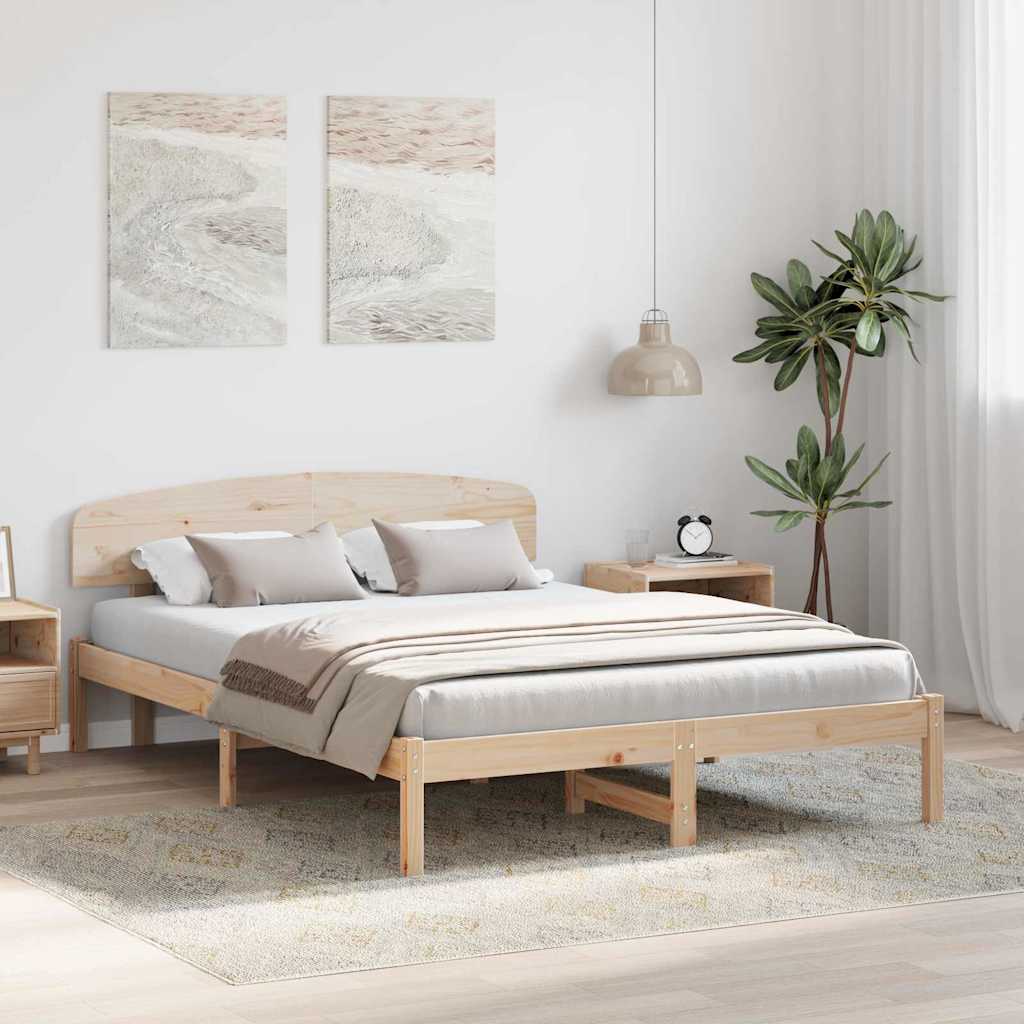 Natural Wooden Bed Frame with Headboard 140 x 200 cm Solid Pine Wood