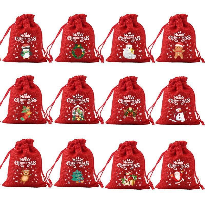 Weihnachtliche Jute-Geschenktaschen mit Kordelzug 21 festliche Designs und 5 Größen für Süßigkeiten und Partygeschenke