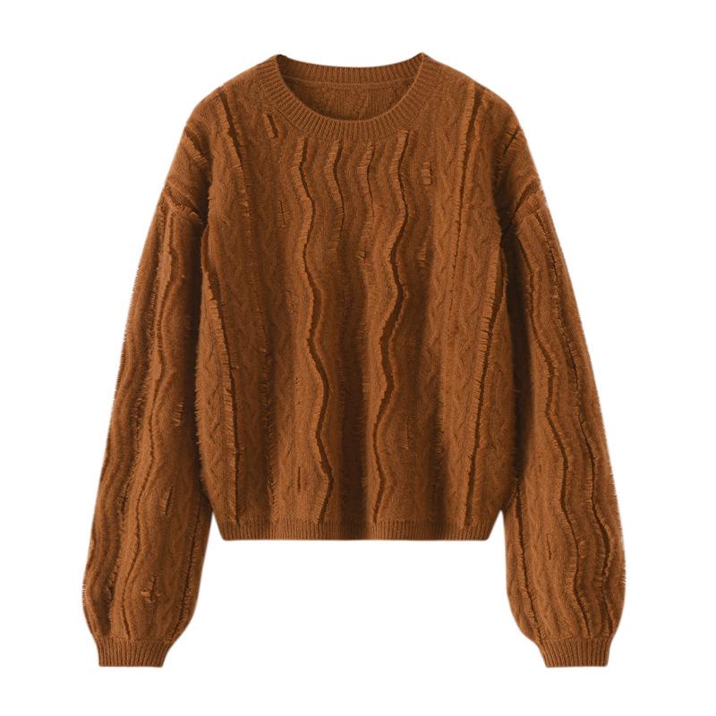 

Двусторонний свитер с кисточками и круглым вырезом из 100% чистого кашемира на осень/зиму 2024 г. — свободный крой, легкий роскошный стиль для женщин One Size