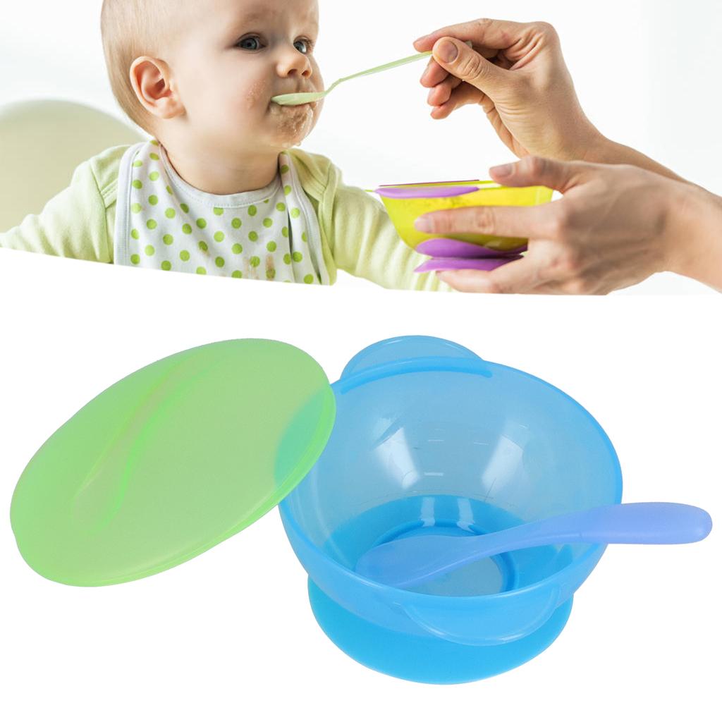 Baby Suction Bowl with Lid and Spoon Set Food Grade PP Machine Washable Baby Feeding Bowls