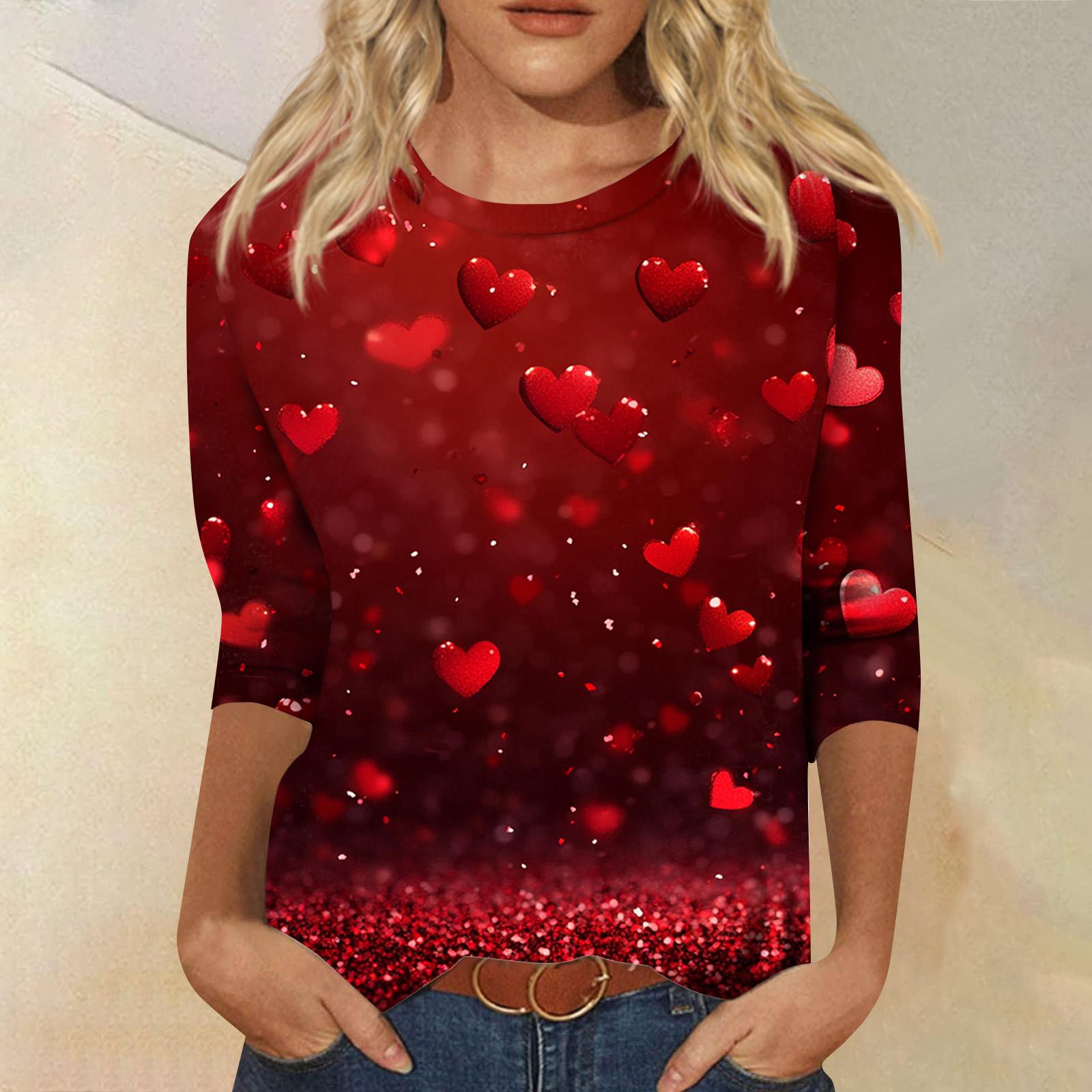 

Женские топы Рубашка с рукавом три четверти V-образный вырез Свободная повседневная рубашка Футболка с принтом XL винный