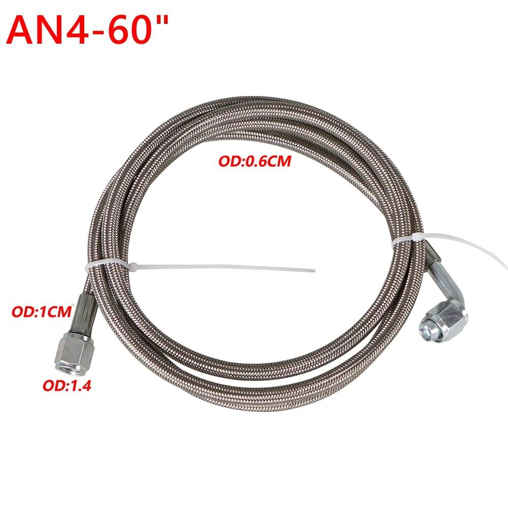 Universal 12" 24" 36" 60" AN4 90 Degree x Straight PTFE Turbine Oil Feed Pipe Turbo Oil Feed Line Kit Stainless steel Braided
