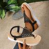 Sandals women's summer new rhinestone wedge sandals muffin thick-soled elastic herringbone sandals