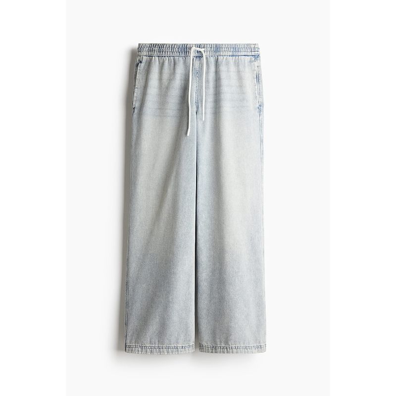 

HM Women s Jeans Autumn Leisure Elastic Waist Pants Straight-leg Soft Denim Washed Loose Pants 1237416