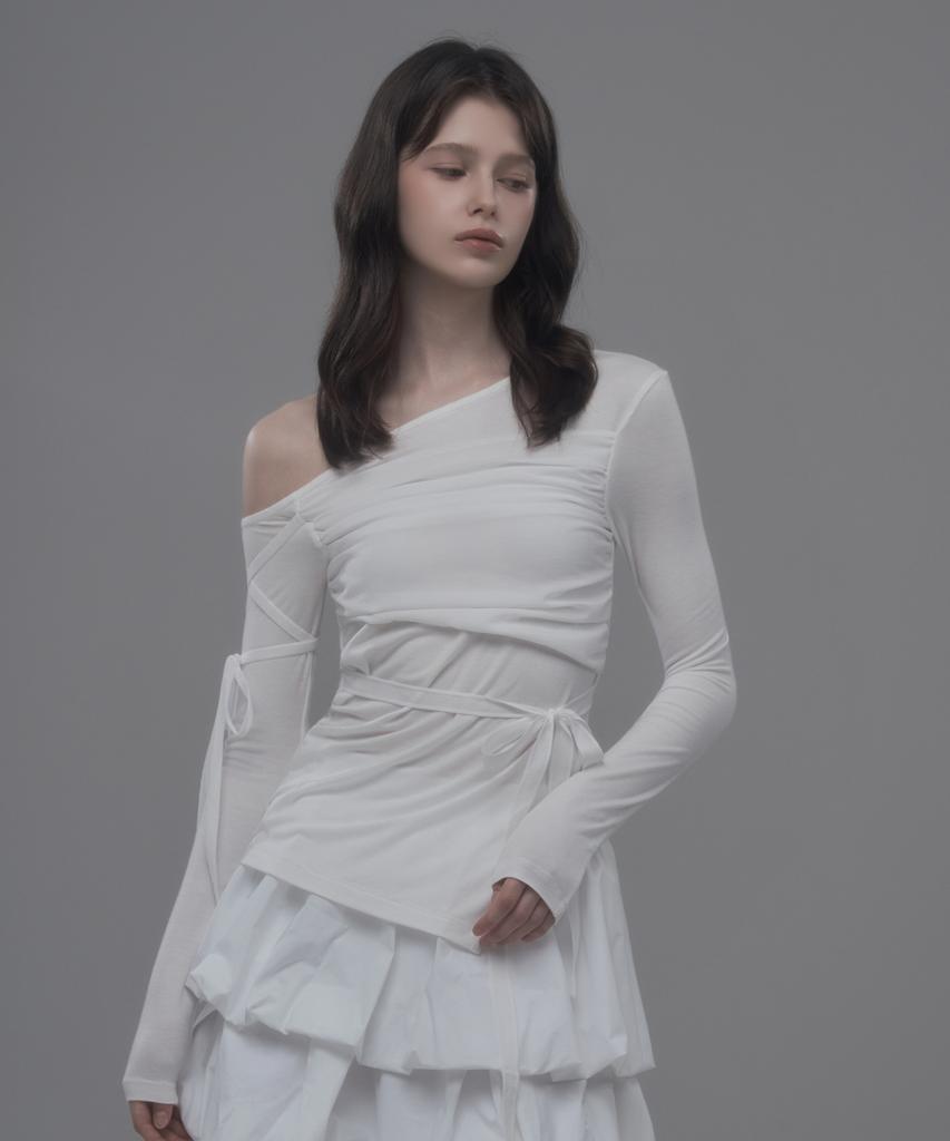 Mausolleum Double Ribbon Sheer Top - White