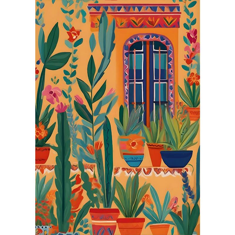 Vibrant Mexican Building Poster Colorful Floral Botanical Landscape Canvas Prints Painting Wall Art for Home Room Decor