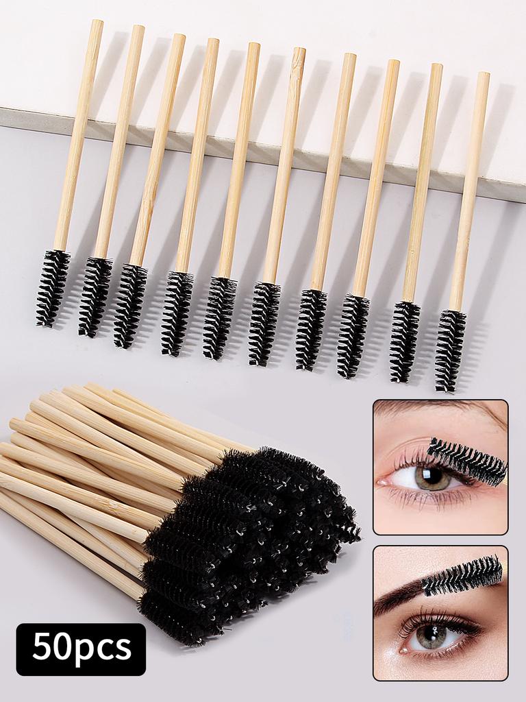 50Pcs Bamboo Handle Eyelash Brush Makeup Brush Eyelash Extension Mascara Wands Applicators Eye Lash Curling Comb Makeup Tools
