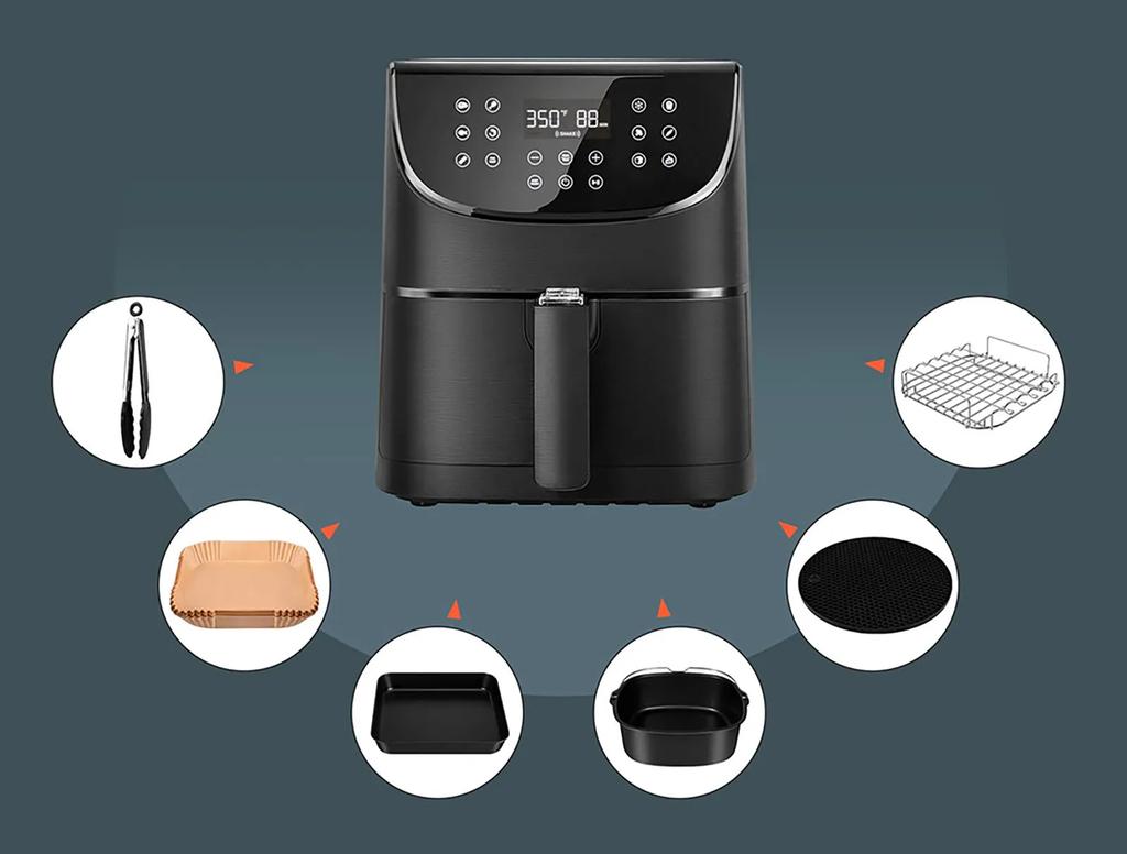 6pcs 9pcs AirFryer Accessories Set 8inch Fit for 5.5L Airfryer Baking Basket Pizza Plate Grill Pot Kitchen Cook Tool For Home