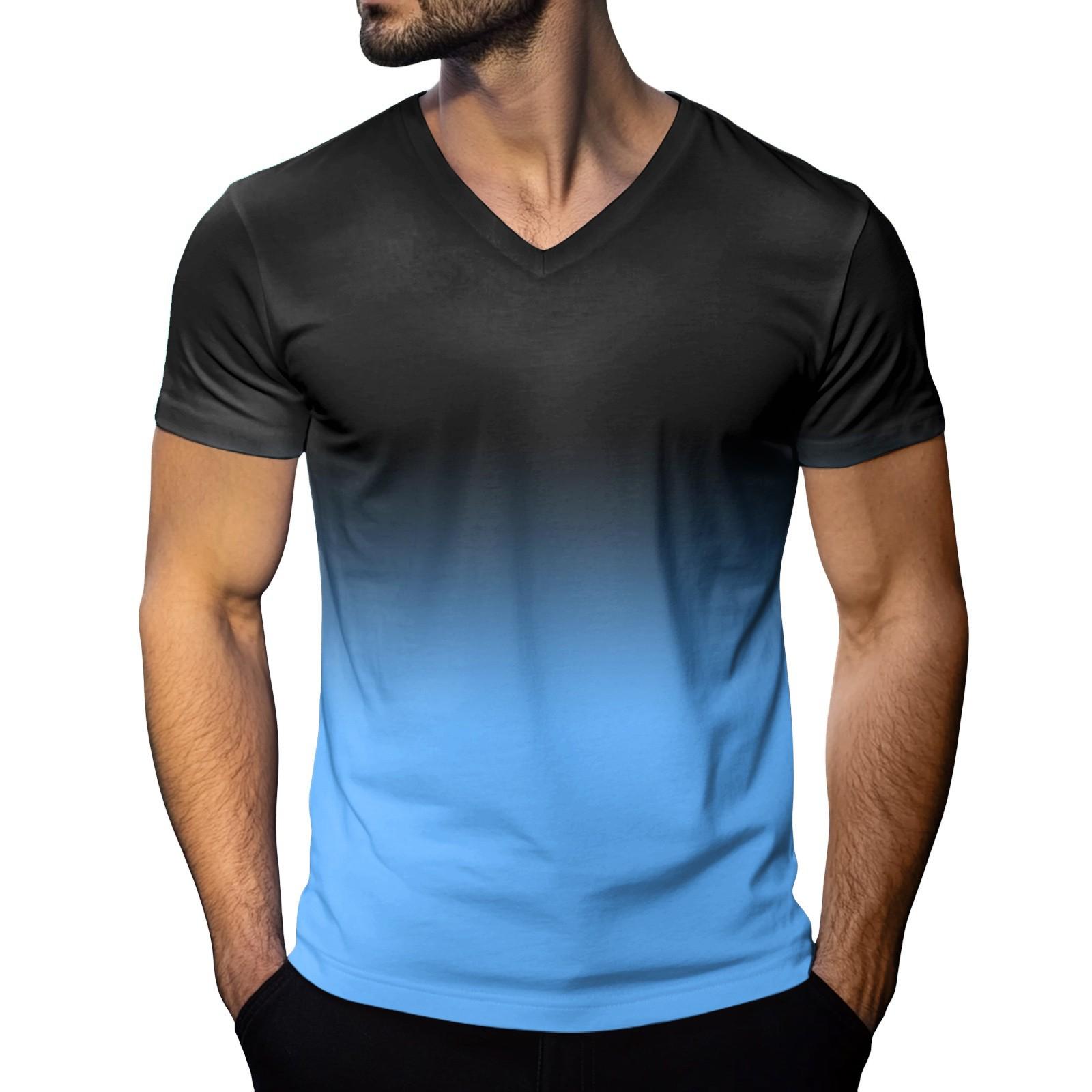 

Чоловіча модна футболка з принтом, V-подібним вирізом та короткими рукавами L