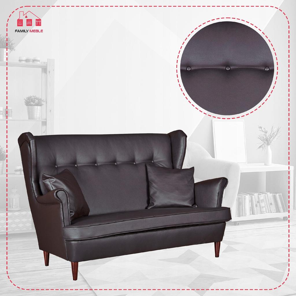 Lounge Set of Furniture Wingback Eco Leather Sofa Armchairs Poufs Family Furniture Set