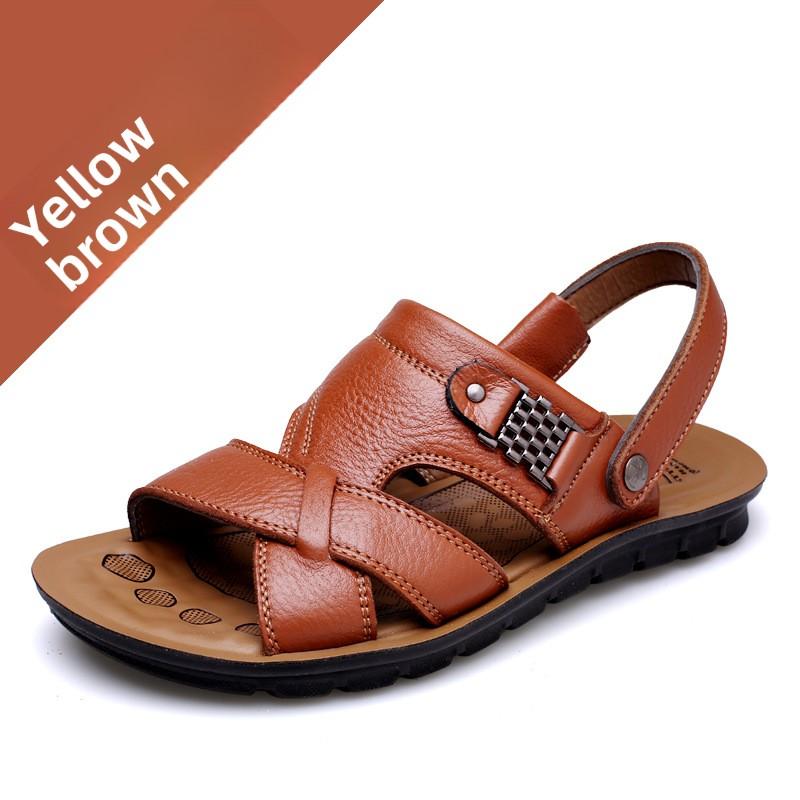 

Мужские сандалии из натуральной кожи, дышащие пляжные туфли, шлепанцы больших размеров 45