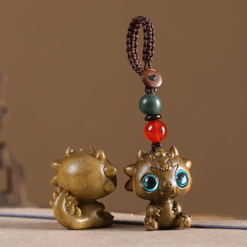 Auspicious Green Sandalwood Dragon Zodiac Cartoon Keychain & Universal Phone Lanyard