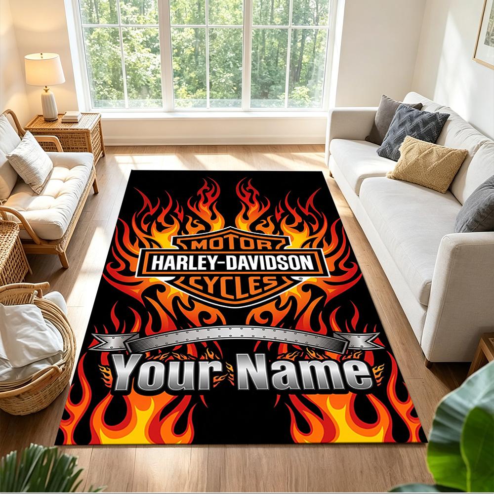 Harley-davidson Personalized Name Floor Rug Office Rug Design for Foyer Kitchen Playrooms Game Room Anti-slip Rug Office home decor Gift for Festivals