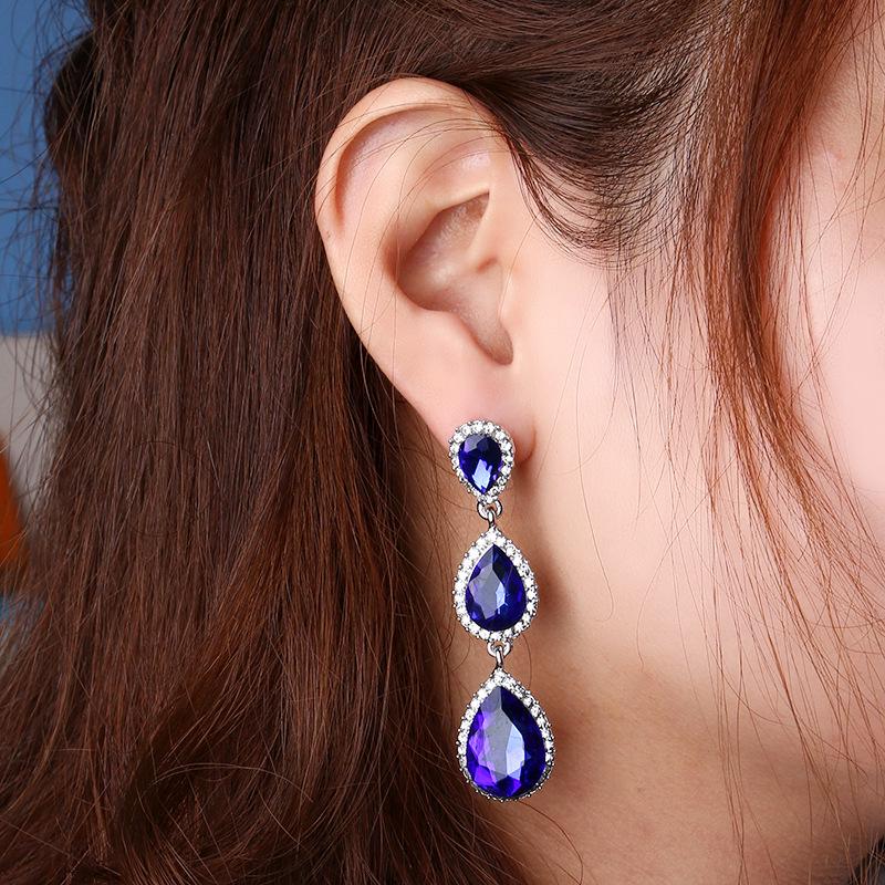 Teardrop Rhinestone Geometric Dangle Earrings for Women - Shiny Korean Fashion Jewelry
