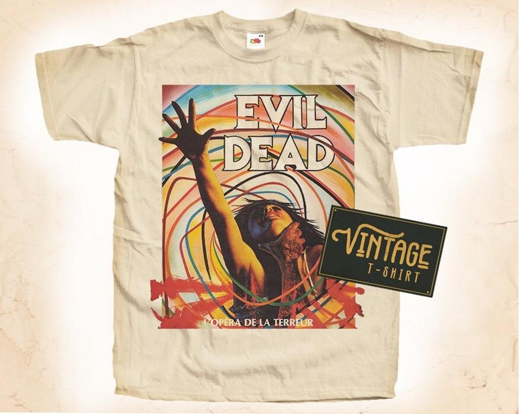 Evil Dead V1 T-Shirt Vintage Naturfarbe Herren T-Shirt DTG Digitaldruck GRÖSSEN S M L XL 2XL 3XL 4XL 5XL