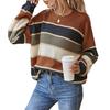 Women Sweater Round Neck Long Sleeve Knitted Tops Striped Print Loose Fit Soft Elastic Warm Winter Sweater